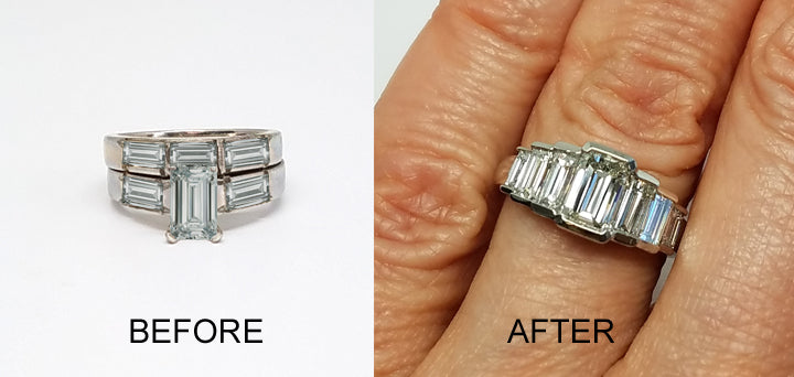 A client's heirloom piece, before and after restyling at Judith L. Ansteth Jewelers