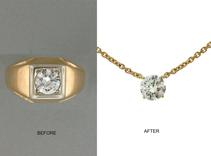 A client's heirloom piece, before and after restyling at Judith L. Ansteth Jewelers