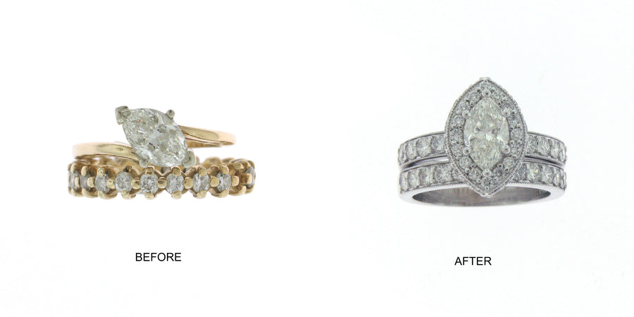 A client's heirloom piece, before and after restyling at Judith L. Ansteth Jewelers