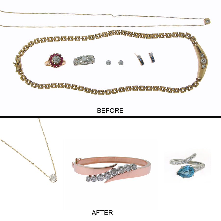 A client's heirloom piece, before and after restyling at Judith L. Ansteth Jewelers