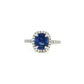 Royal Blue Sapphire and Diamond Halo Ring in White Gold