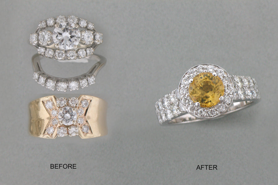 A client's heirloom piece, before and after restyling at Judith L. Ansteth Jewelers