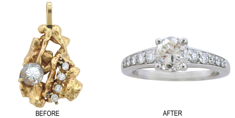 An heirloom ring before and after redesign at the Chicago studio