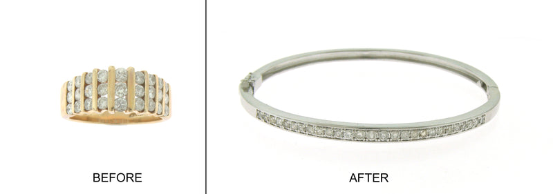 A client's heirloom piece, before and after redesign at Judith L. Ansteth Jewelers in Chicago
