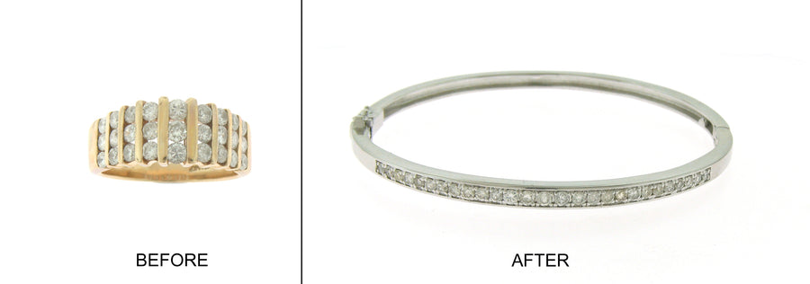 A client's heirloom piece, before and after restyling at Judith L. Ansteth Jewelers