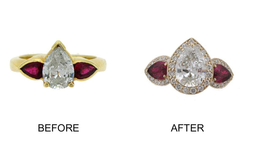 A client's heirloom piece, before and after restyling at Judith L. Ansteth Jewelers