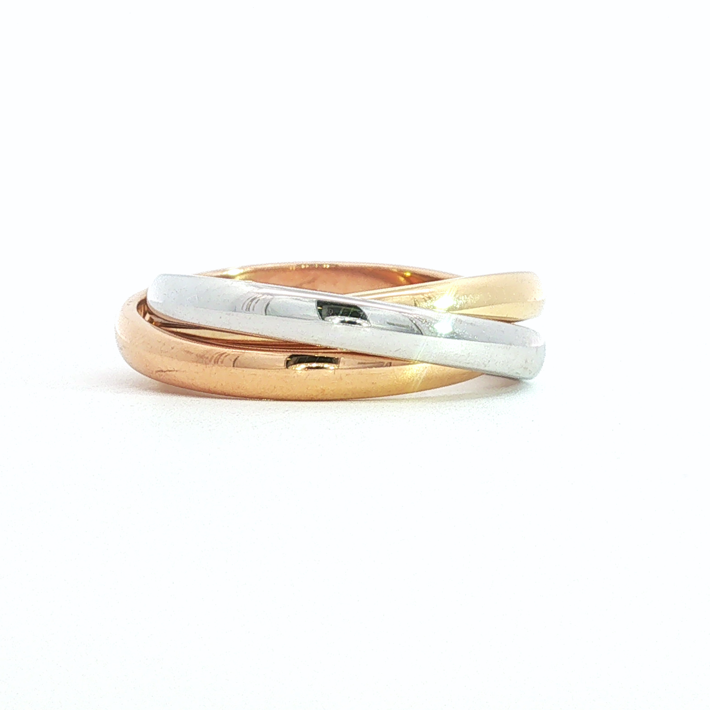 Tri-Color Interlocking Rolling Band Ring in Gold