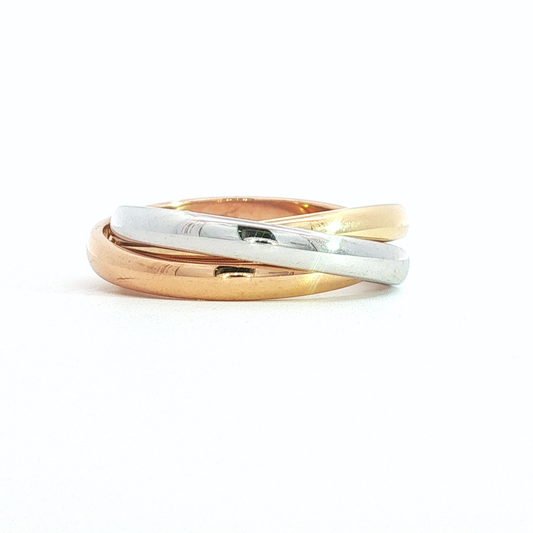 Tri-Color Interlocking Rolling Band Ring in Gold