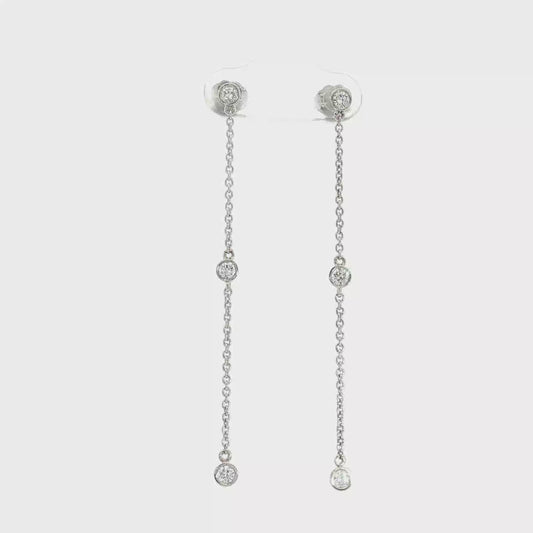White Gold Bezel-Set Diamond Dangle Chain Earrings