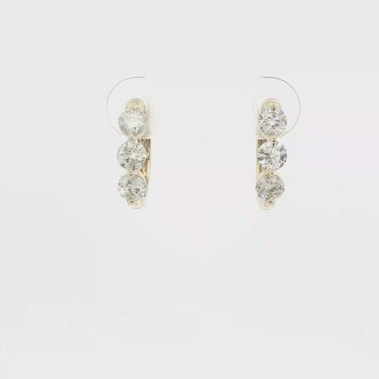Three-Stone Diamond Hoop Earrings in Yellow Gold
