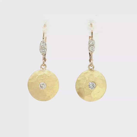 Hammered Yellow Gold Diamond Drop Earrings