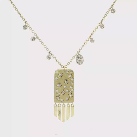 Diamond Starburst Fringe Pendant Necklace in Yellow Gold