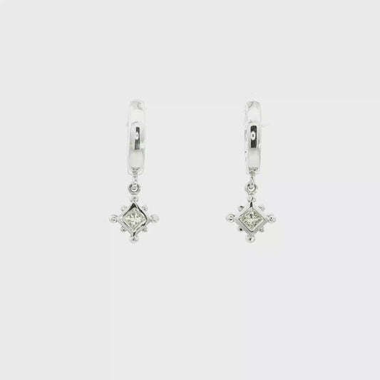 Diamond Kite Dangle Hoop Earrings in White Gold