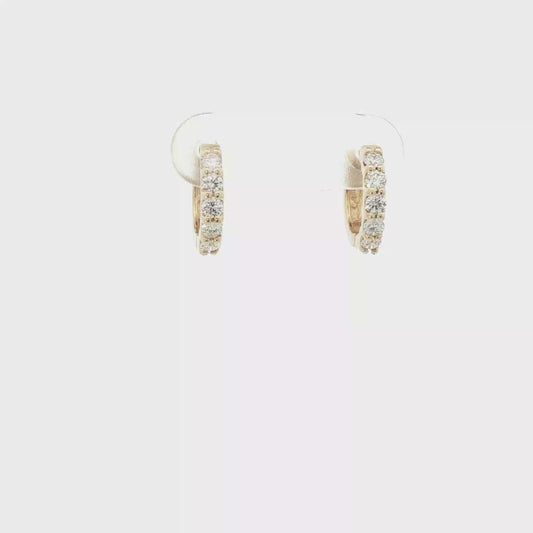 Diamond Lined petite huggy Hoop Earrings in Yellow Gold