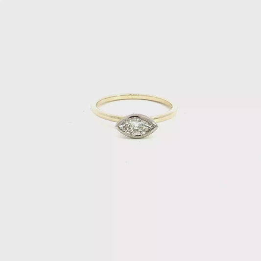 East-West Marquise Diamond Bezel Solitaire Ring in Yellow Gold