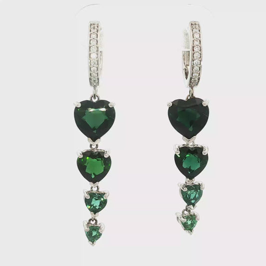 White Gold Graduated Heart shaped Tourmaline Drop Earrings