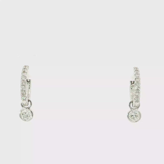 White Gold Diamond Huggie Drop Earrings