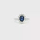 White Gold Royal Blue Sapphire Floral Halo Cocktail Ring