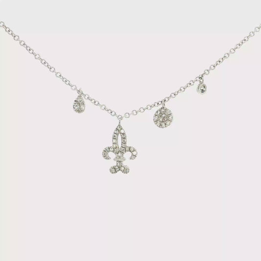 Diamond Fleur-de-Lis Charm Necklace in White Gold