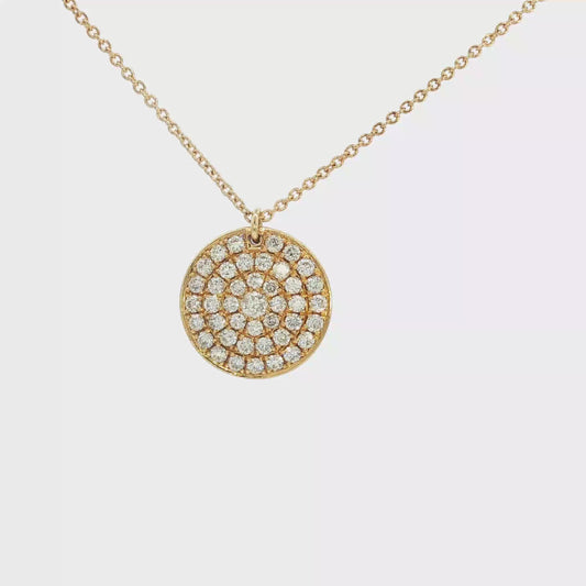 Yellow Gold Diamond Pave Disc Pendant Necklace