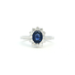 White Gold Royal Blue Sapphire Floral Halo Cocktail Ring