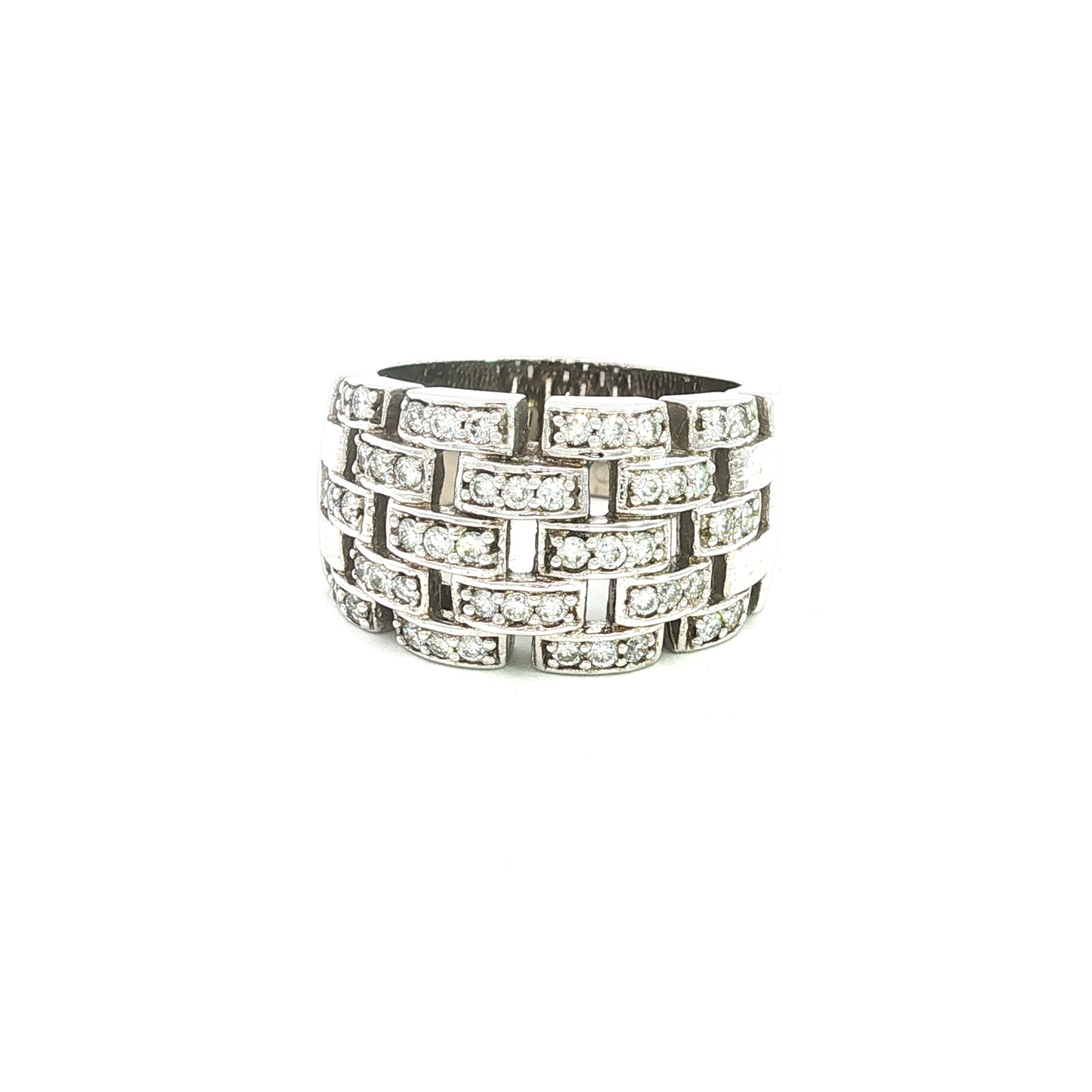 Diamond Brick Pattern Wide Band Ring in White Gold
