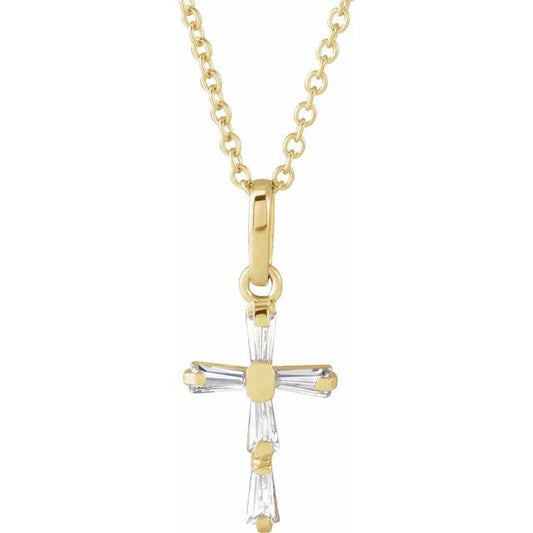 14K Yellow Imitation White Cubic Zirconia Cross Youth 15" Necklace