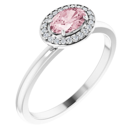 14K White 6x4 mm Natural Morganite & .04 CTW Natural Diamond Halo-Style Ring