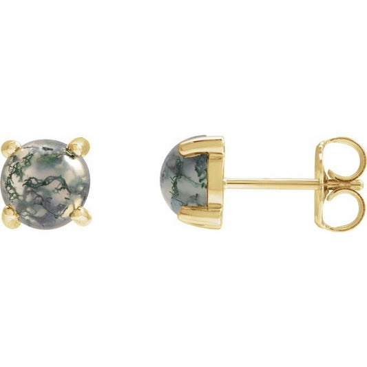 14K Yellow 6 mm Natural Moss Agate Earrings