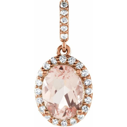 14K Rose Natural Pink Morganite & 1/6 CTW Natural Diamond Pendant
